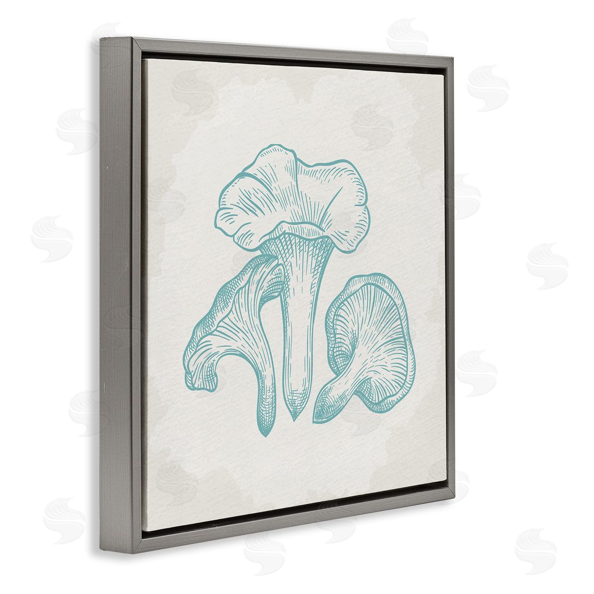 Kim Allen Detailed Mushroom Specimen Botanicals Gray Floating Frame Canvas Wall Art Print