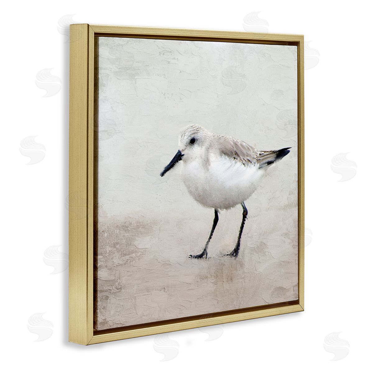 Lone Sandpiper Bird Portrait Gold Floating Frame Canvas Wall Art, Home Decor by Kim Allen