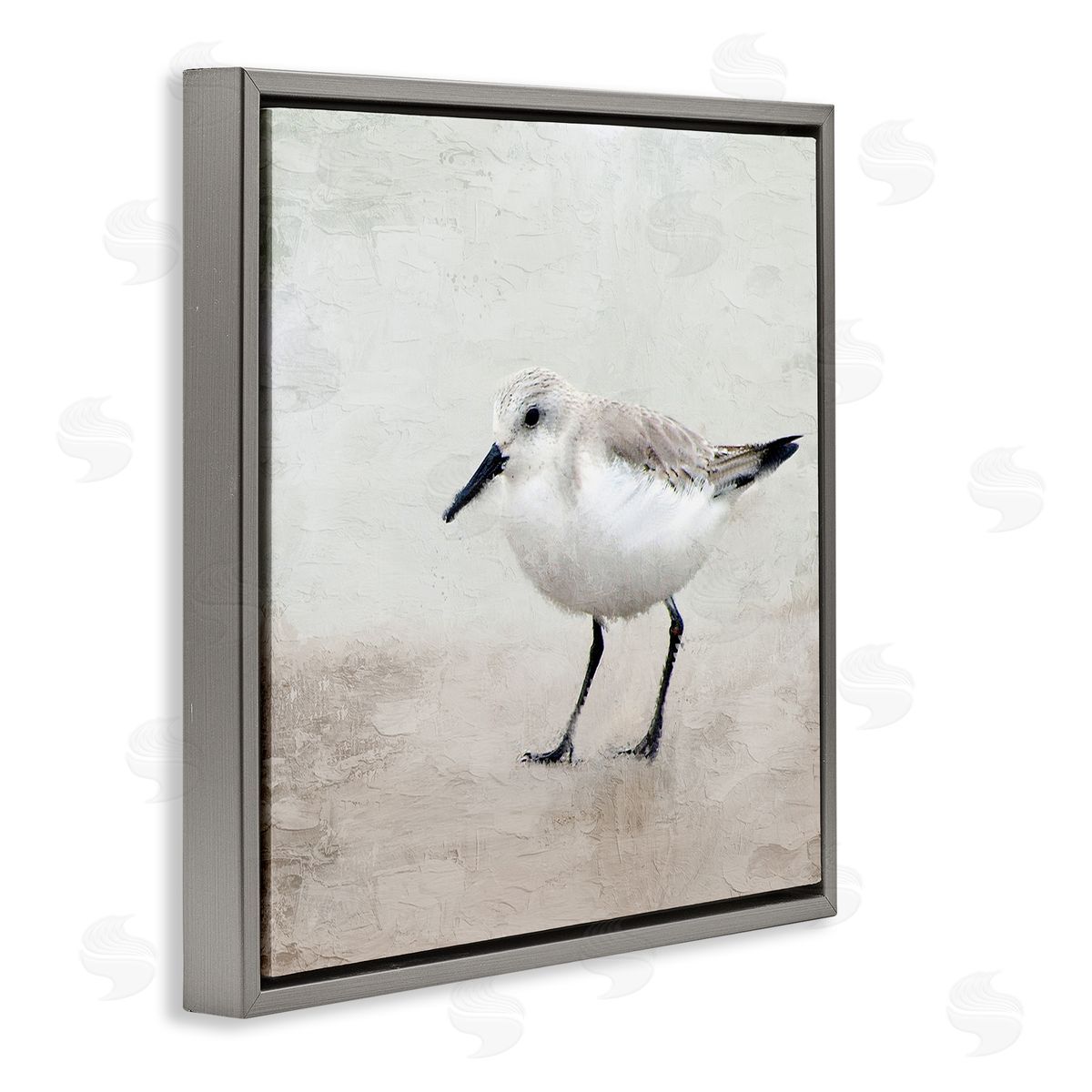 Lone Sandpiper Bird Portrait Grey Floating Frame Canvas Wall Art, Home Decor by Kim Allen