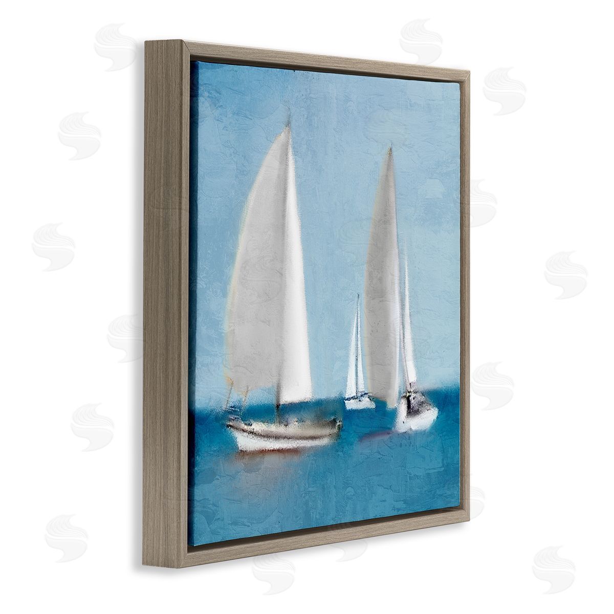 Kim Allen Sailboats Drifting Nautical Ocean Scene Brown Floating Frame Canvas Wall Art Print
