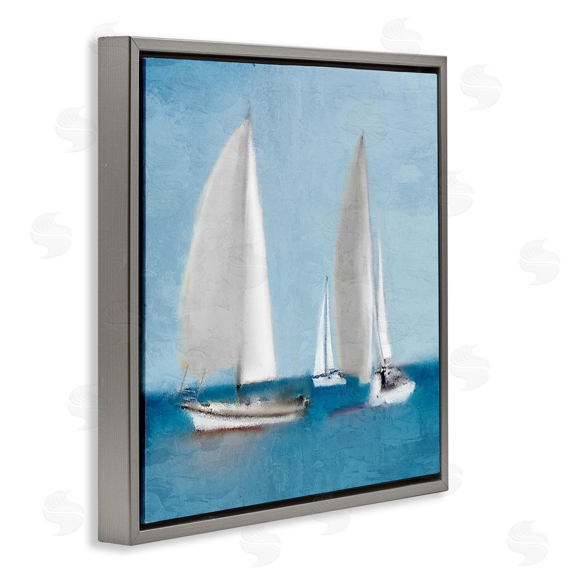 Kim Allen Sailboats Drifting Nautical Ocean Scene Gray Floating Frame Canvas Wall Art Print