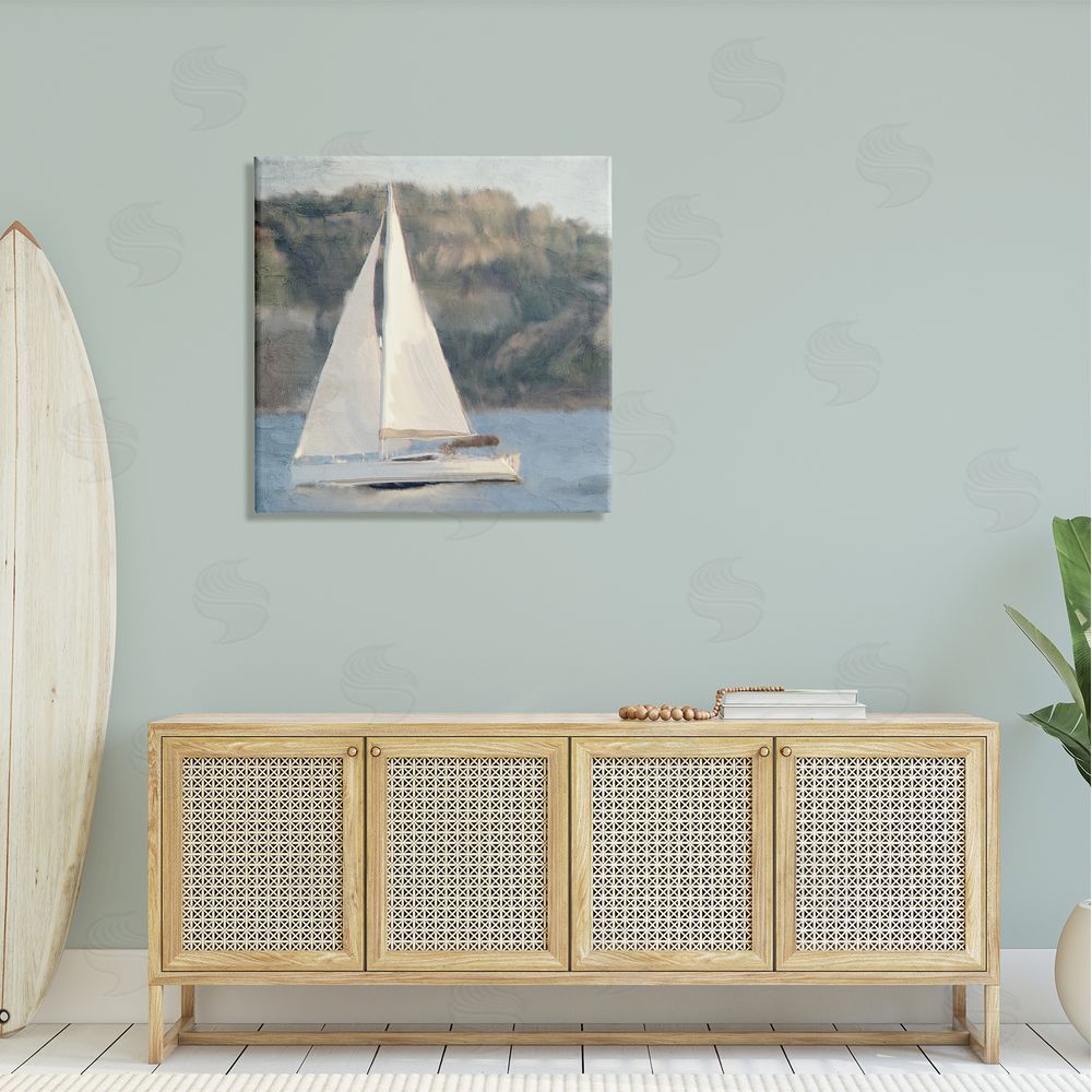 Kim Allen Nautical Sailboat Rocky Mountain Cliffs Canvas Wall Art in Room