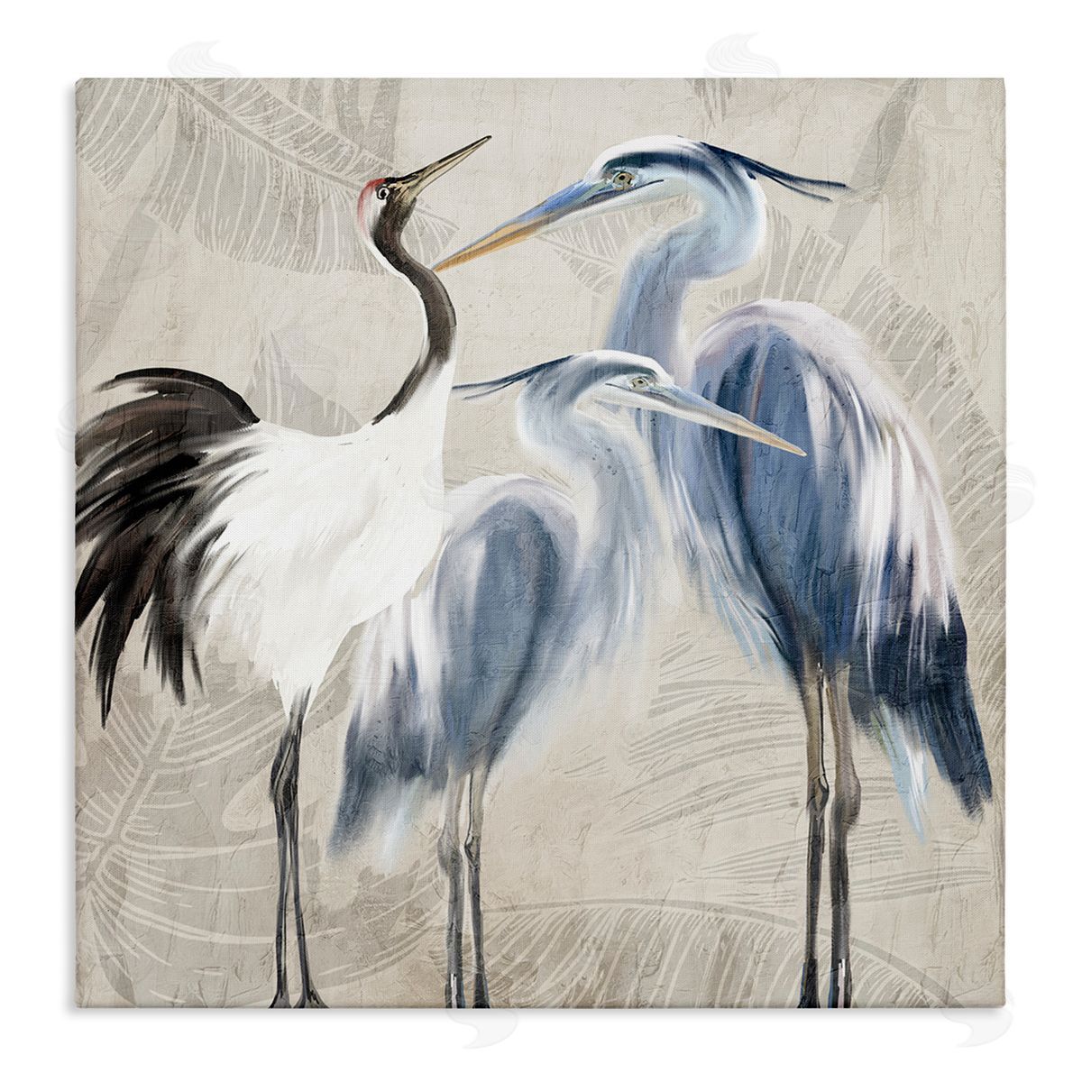Kim Allen Leaf Patterned Crane Heron Birds Stretched Canvas Wall Art Print