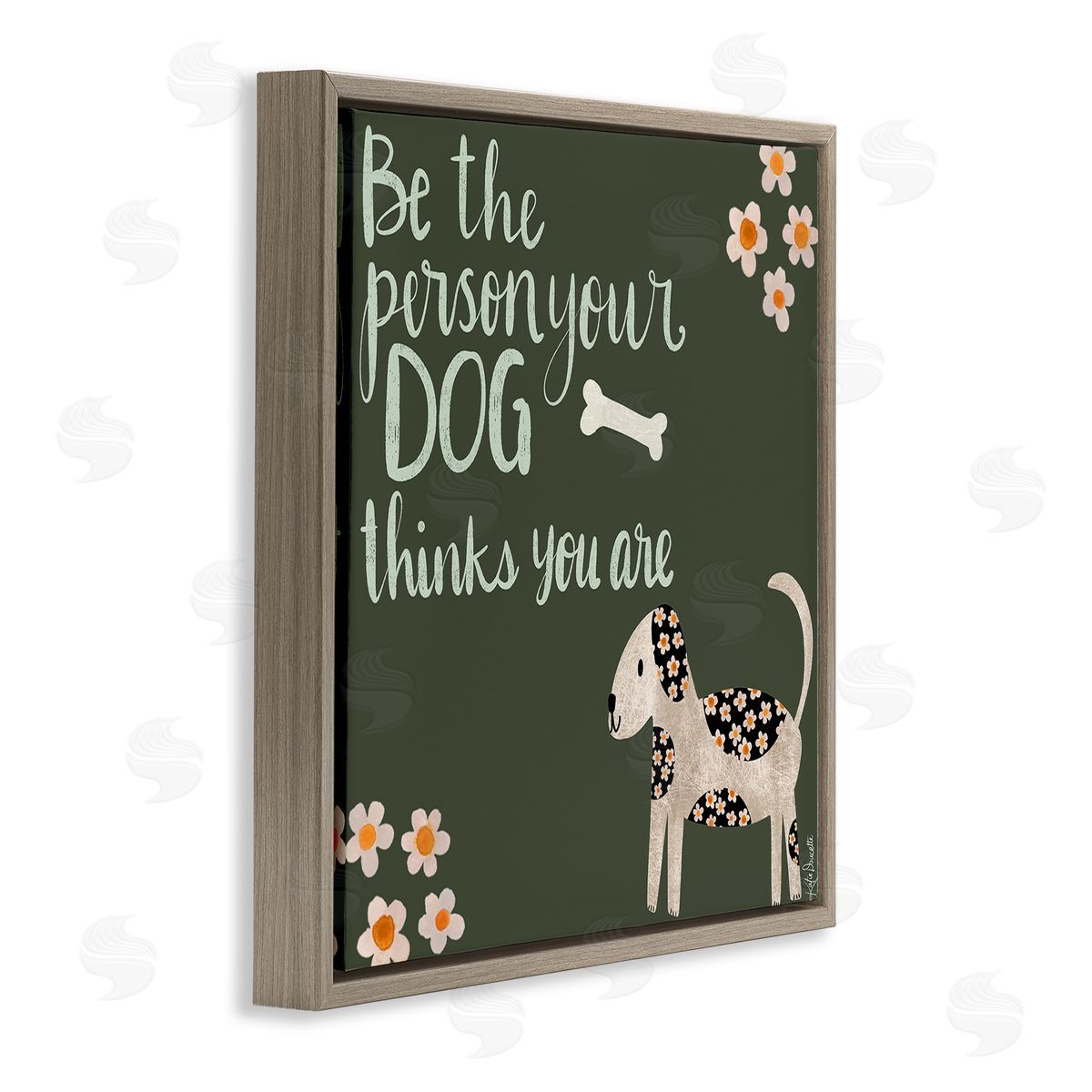 Katie Doucette Humorous Dog Owner Quote Daisy Design Brown Floating Frame Canvas Wall Art Print