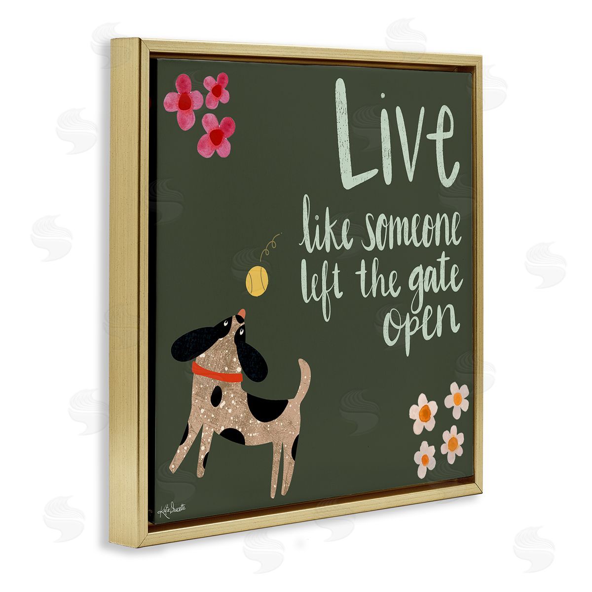 Katie Doucette Motivational Dog Humor Floral Quote Gold Floating Frame Canvas Wall Art Print
