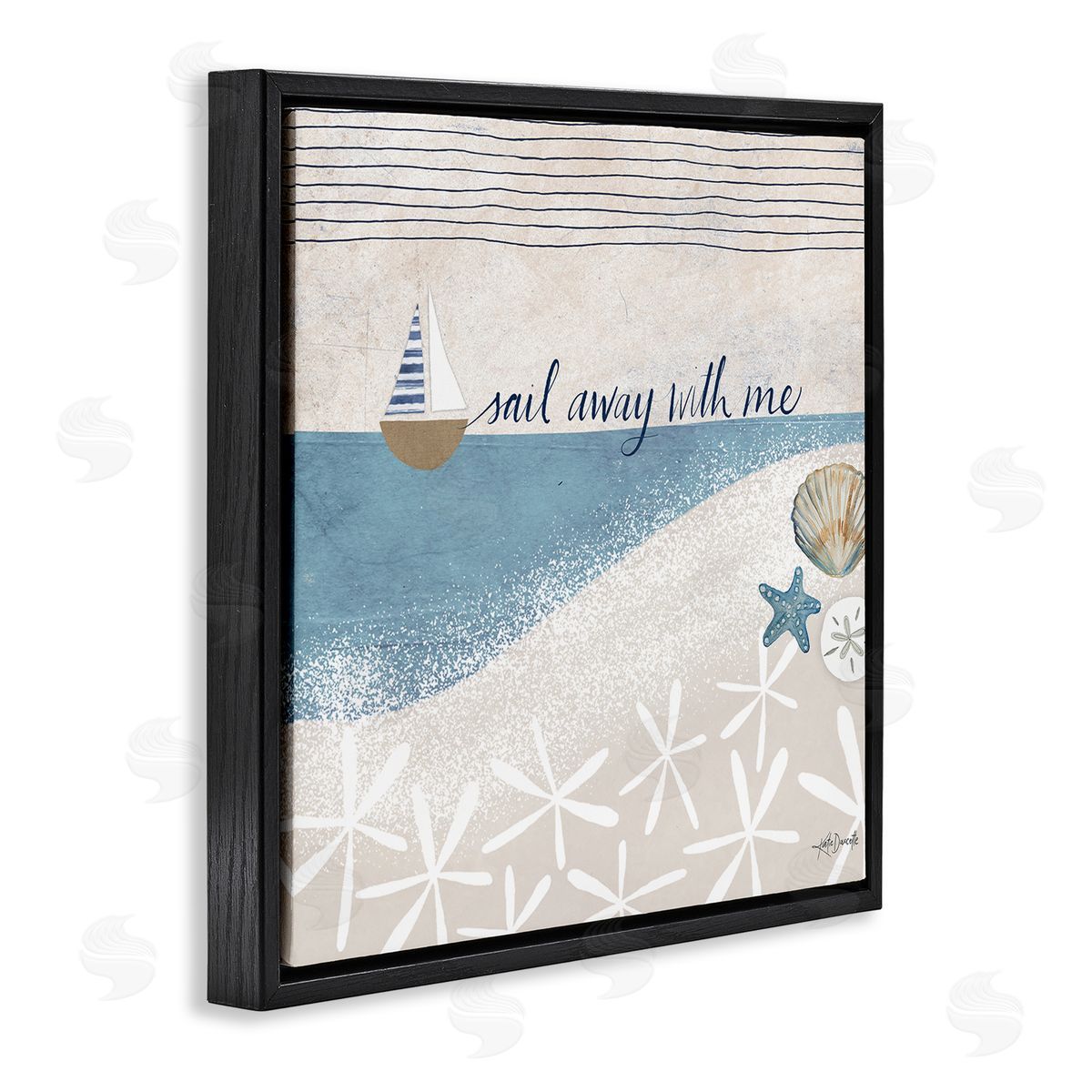 Katie Doucette Sail Away With Me Patterned Beach Black Floating Frame Canvas Wall Art Print