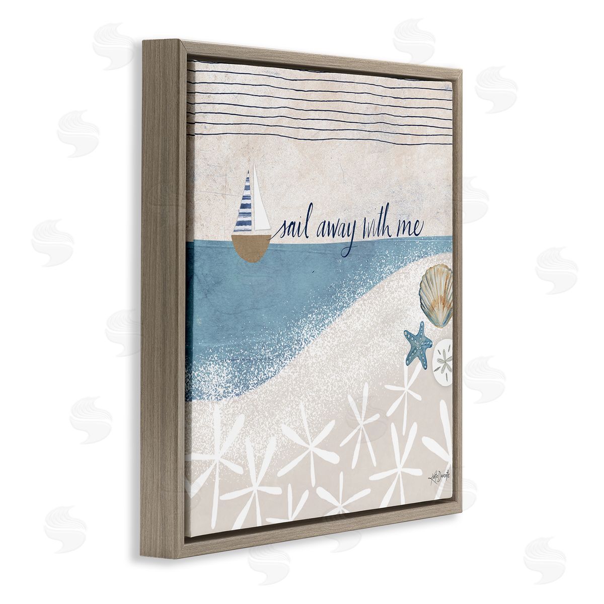 Katie Doucette Sail Away With Me Patterned Beach Brown Floating Frame Canvas Wall Art Print