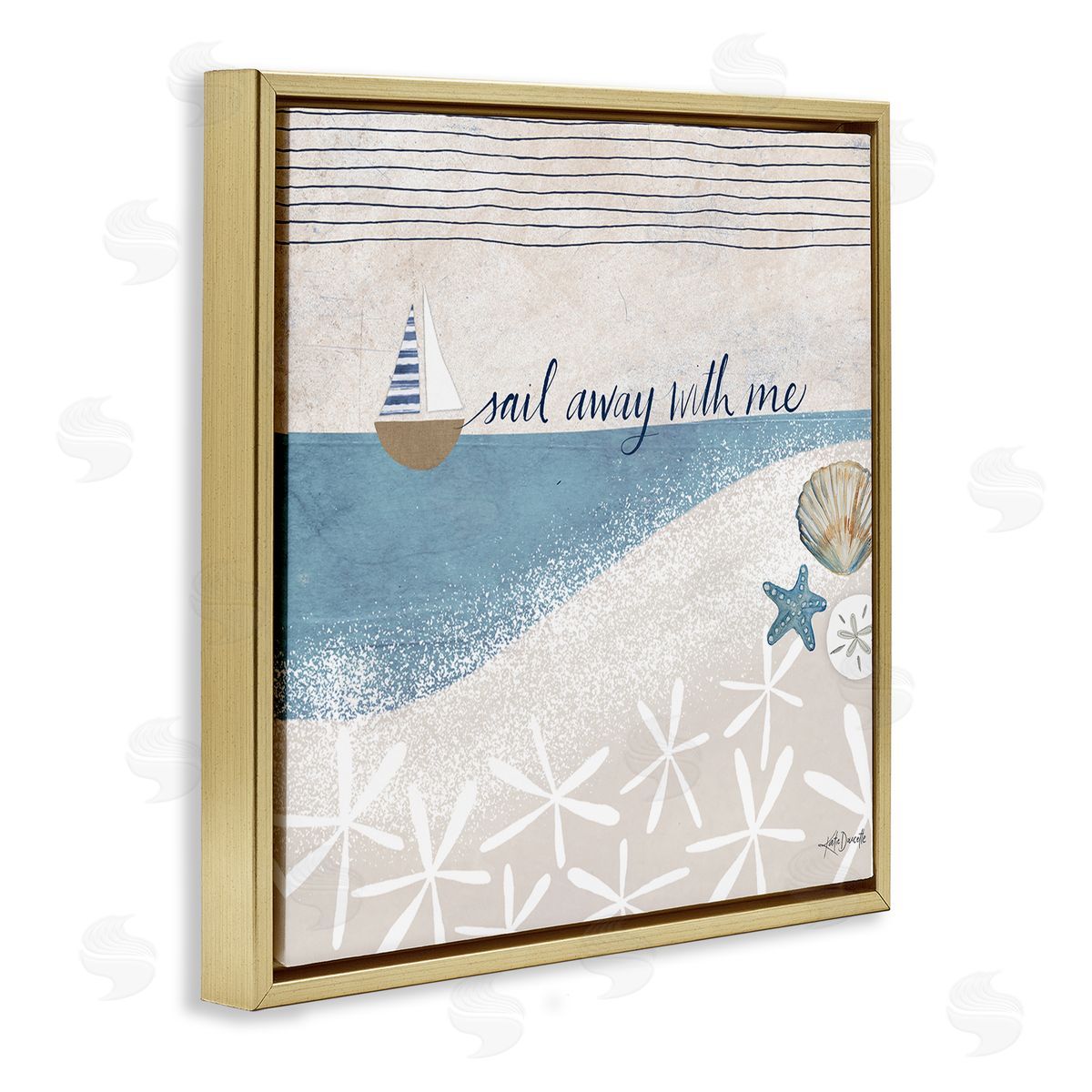 Katie Doucette Sail Away With Me Patterned Beach Gold Floating Frame Canvas Wall Art Print