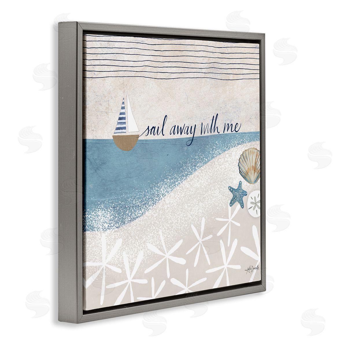 Katie Doucette Sail Away With Me Patterned Beach Gray Floating Frame Canvas Wall Art Print