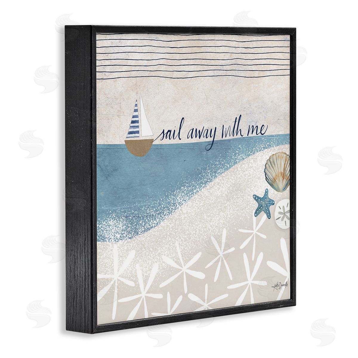 Katie Doucette Sail Away With Me Patterned Beach Black Framed Glicee Wall Art Print