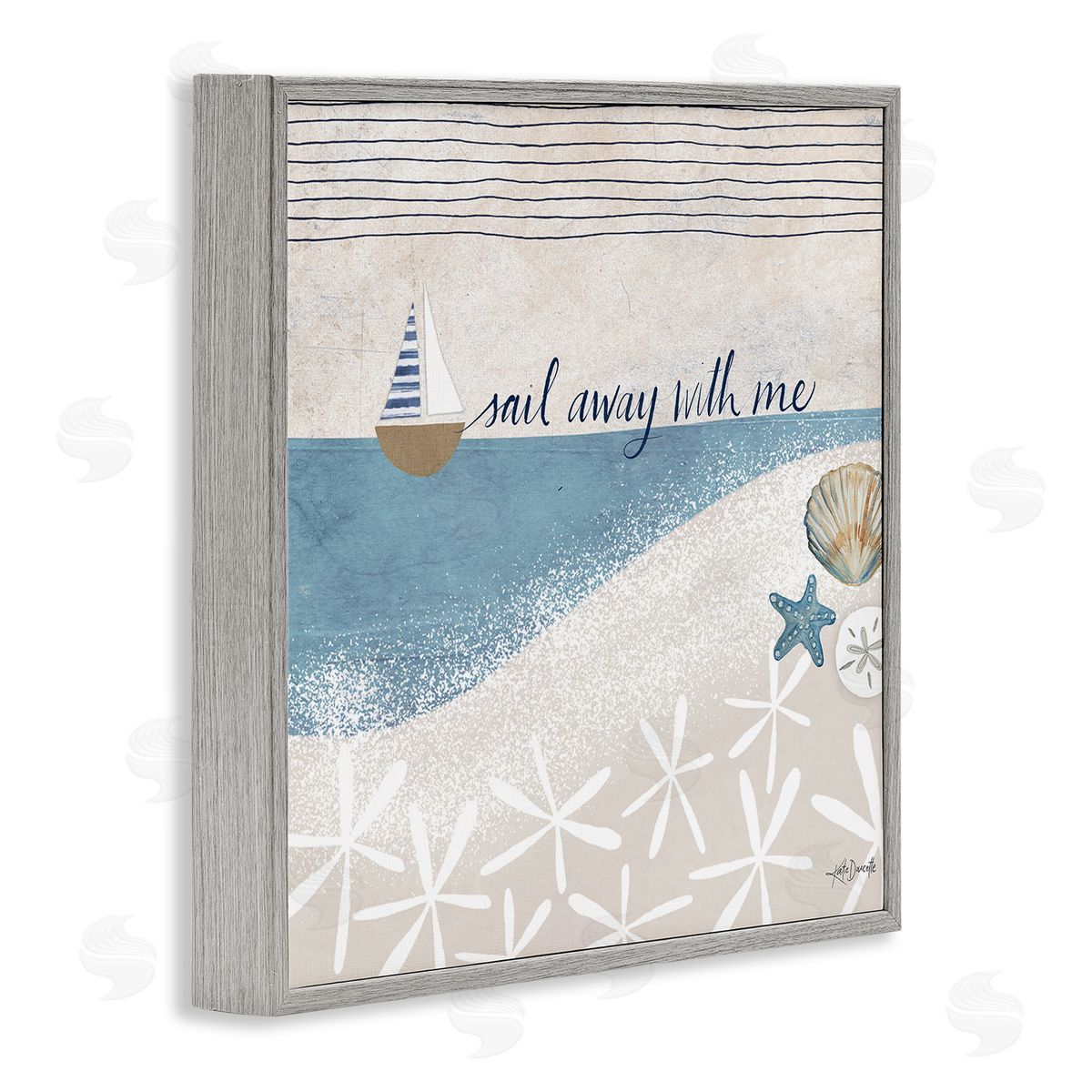 Katie Doucette Sail Away With Me Patterned Beach Gray Framed Glicee Wall Art Print