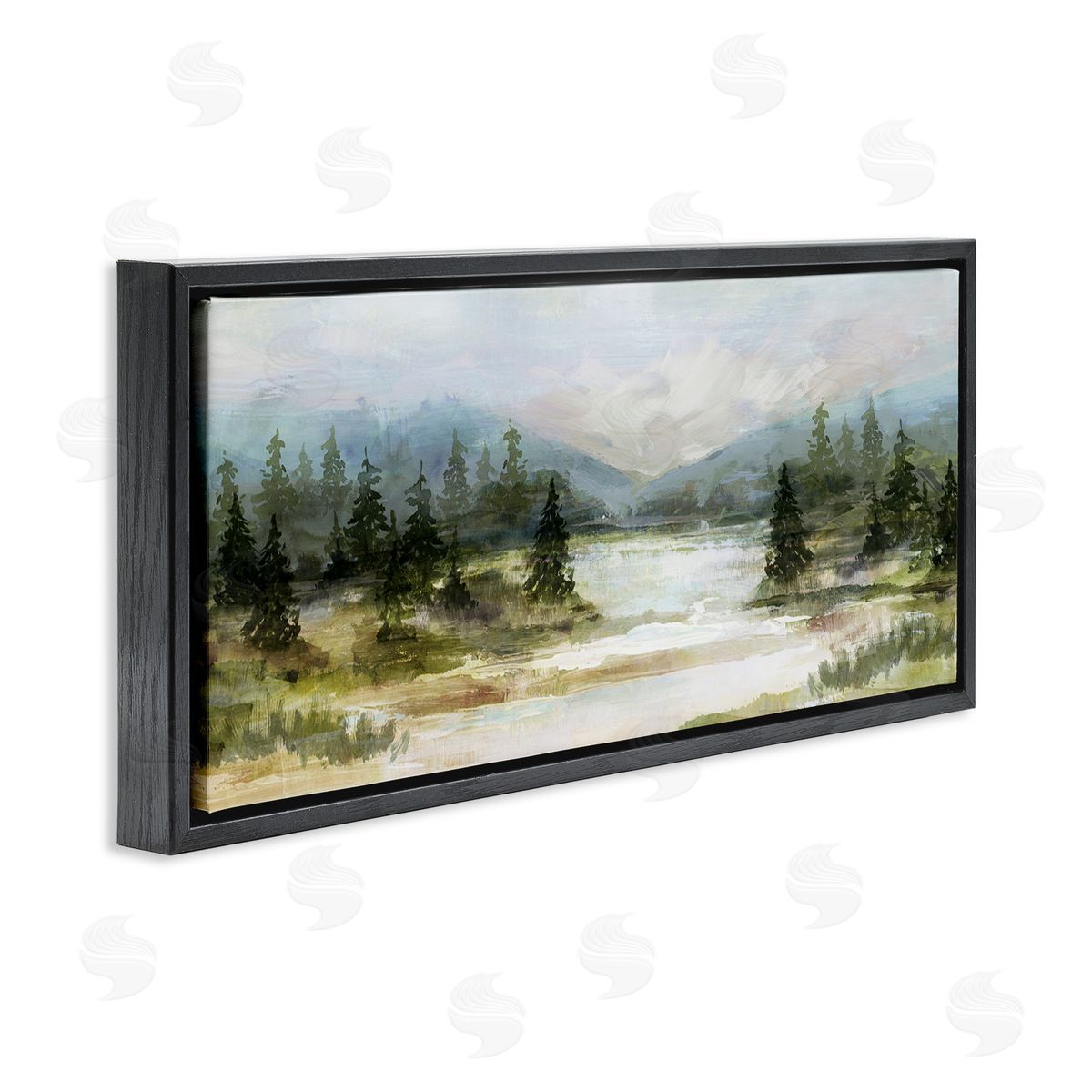 Vast Country Landscape Rural Mountains Black Floating Frame Canvas Wall Art, Home Decor by Nina Blue