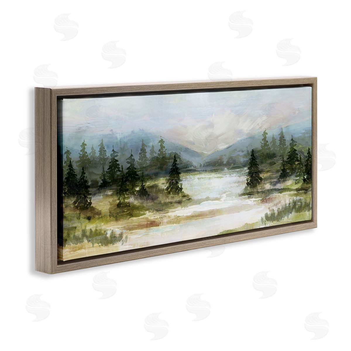 Vast Country Landscape Rural Mountains Brown Floating Frame Canvas Wall Art, Home Decor by Nina Blue