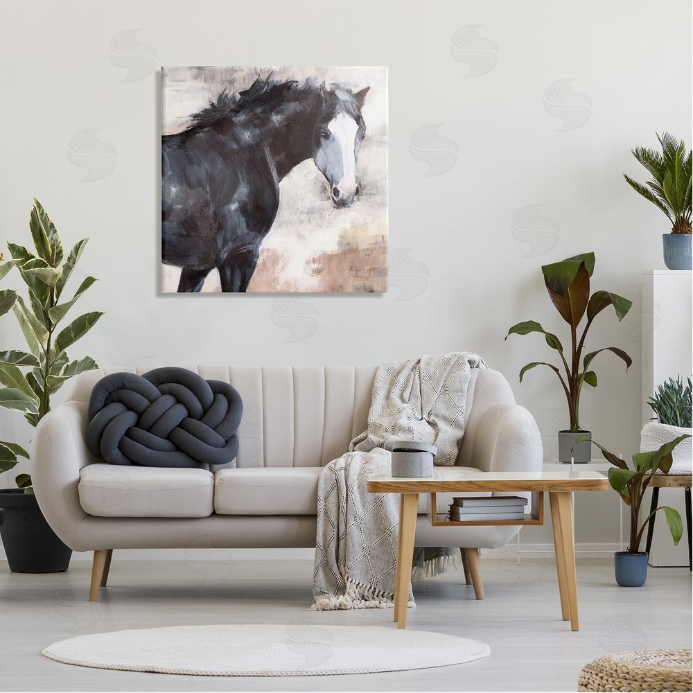 Nina Blue Breezy Country Stallion Horse Painting Canvas Wall Art in Room