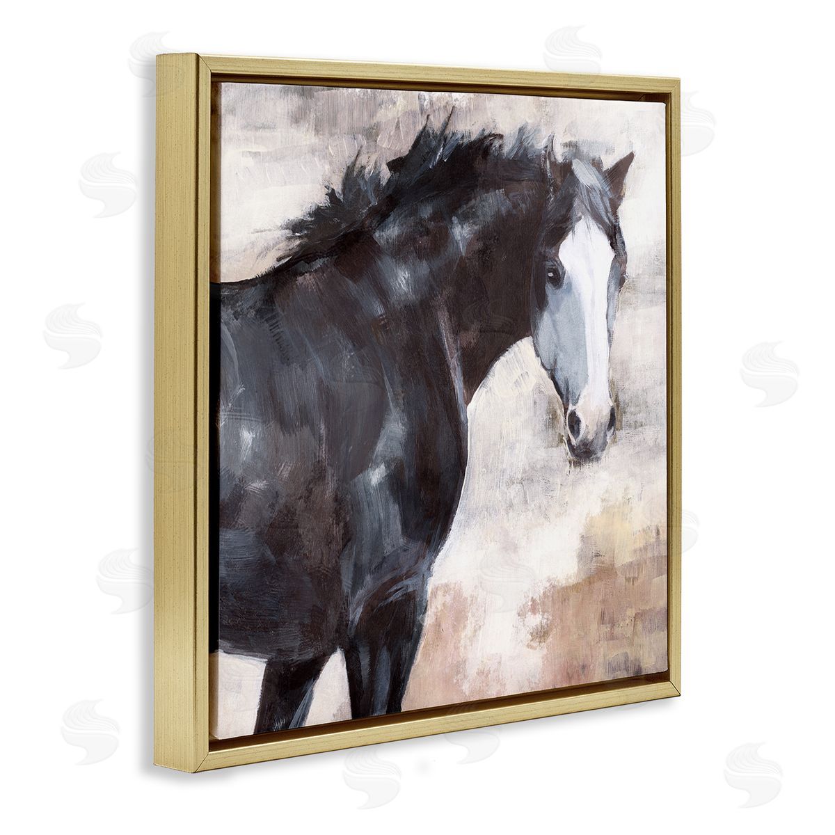 Nina Blue Breezy Country Stallion Horse Painting Gold Floating Frame Canvas Wall Art Print
