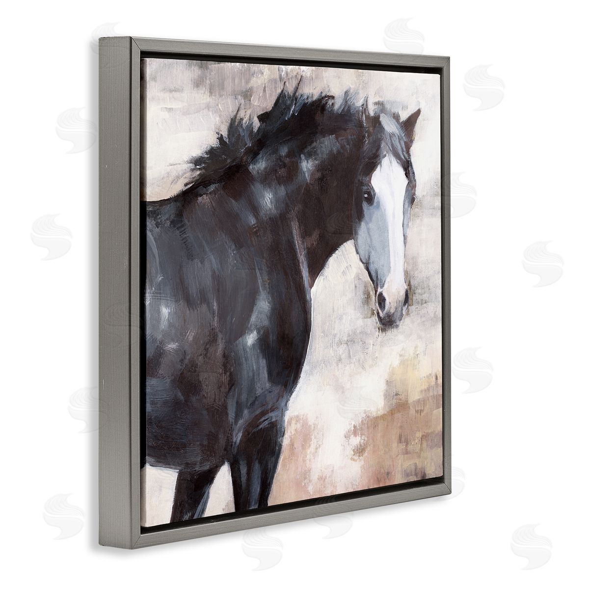 Nina Blue Breezy Country Stallion Horse Painting Gray Floating Frame Canvas Wall Art Print