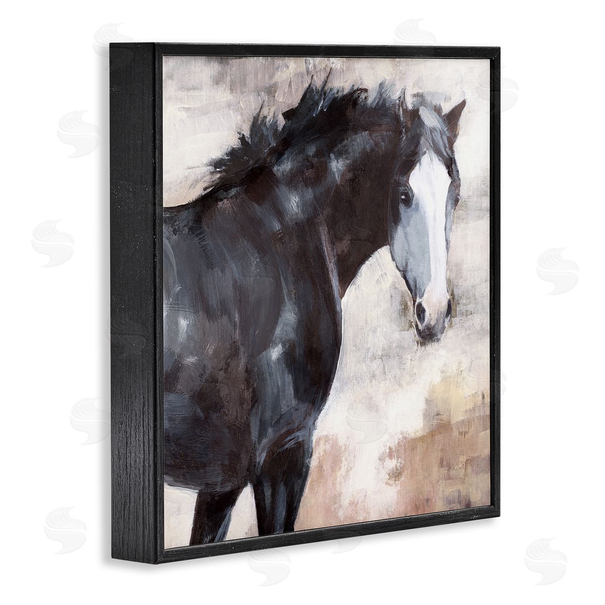 Nina Blue Breezy Country Stallion Horse Painting Black Framed Glicee Wall Art Print