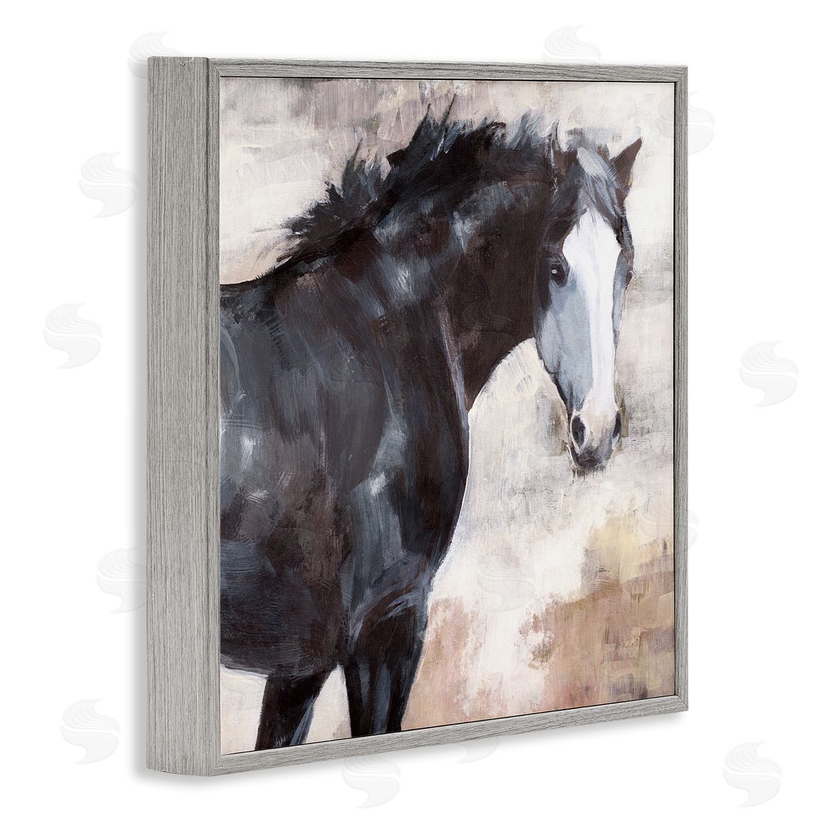 Nina Blue Breezy Country Stallion Horse Painting Gray Framed Glicee Wall Art Print