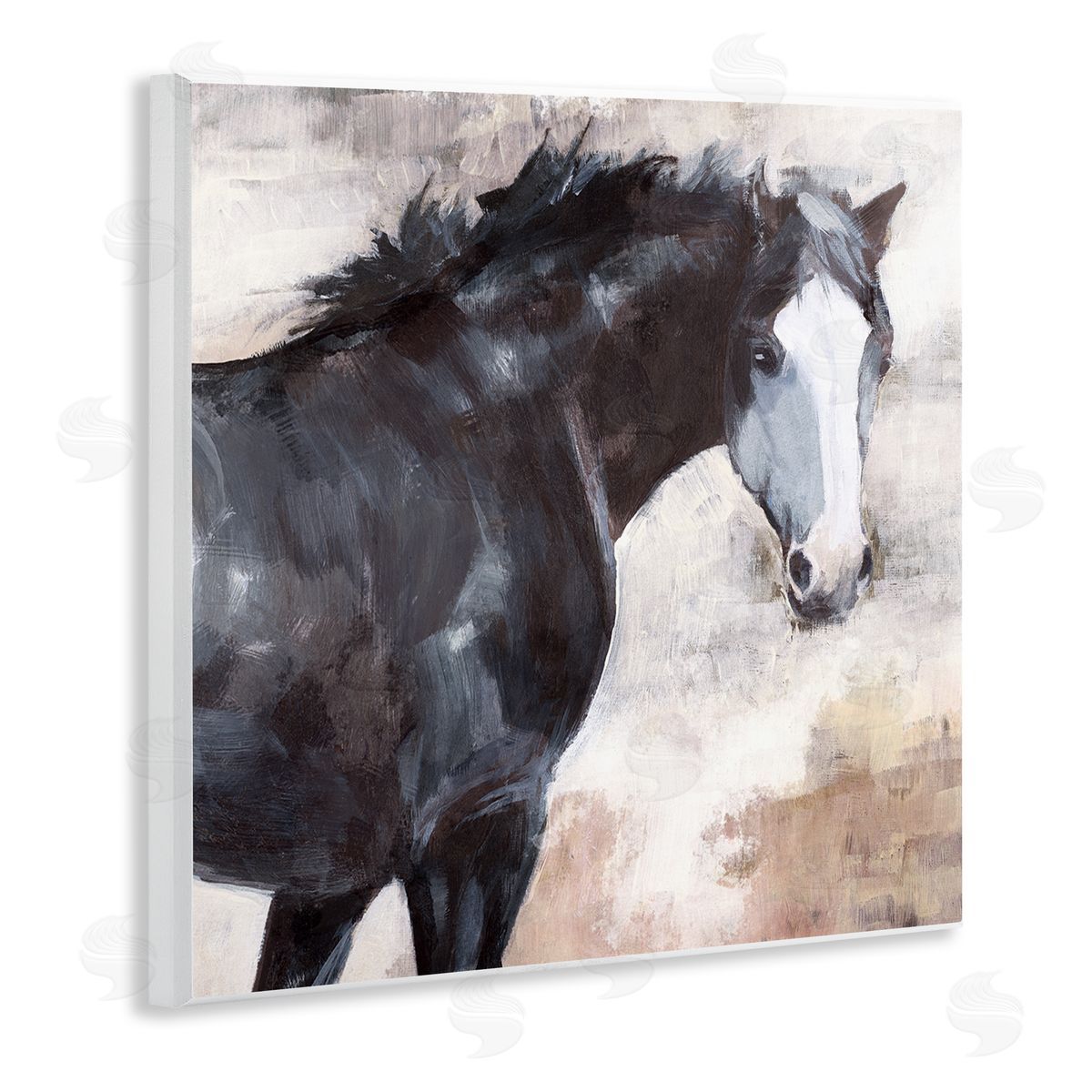 Nina Blue Breezy Country Stallion Horse Painting Wooden Wall Plaque Art Print