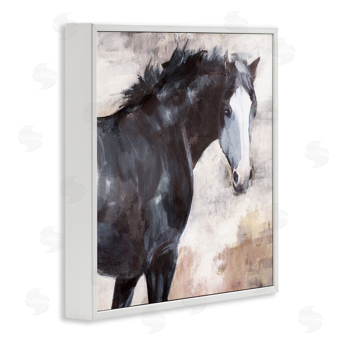 Nina Blue Breezy Country Stallion Horse Painting White Framed Glicee Wall Art Print