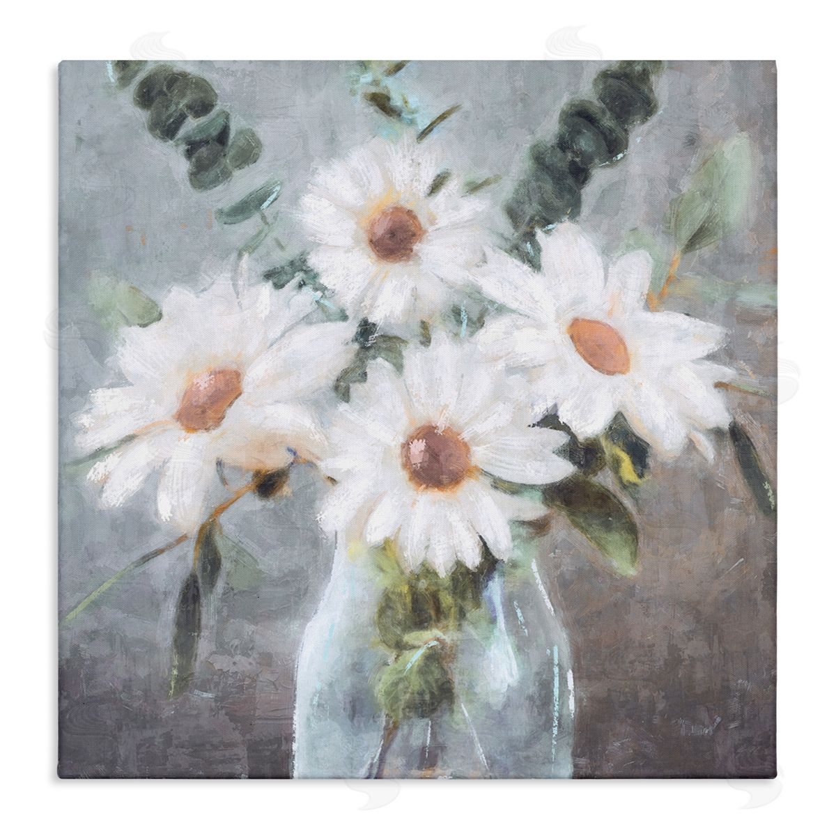 Nina Blue Traditional Mixed Daisies Arrangement Stretched Canvas Wall Art Print