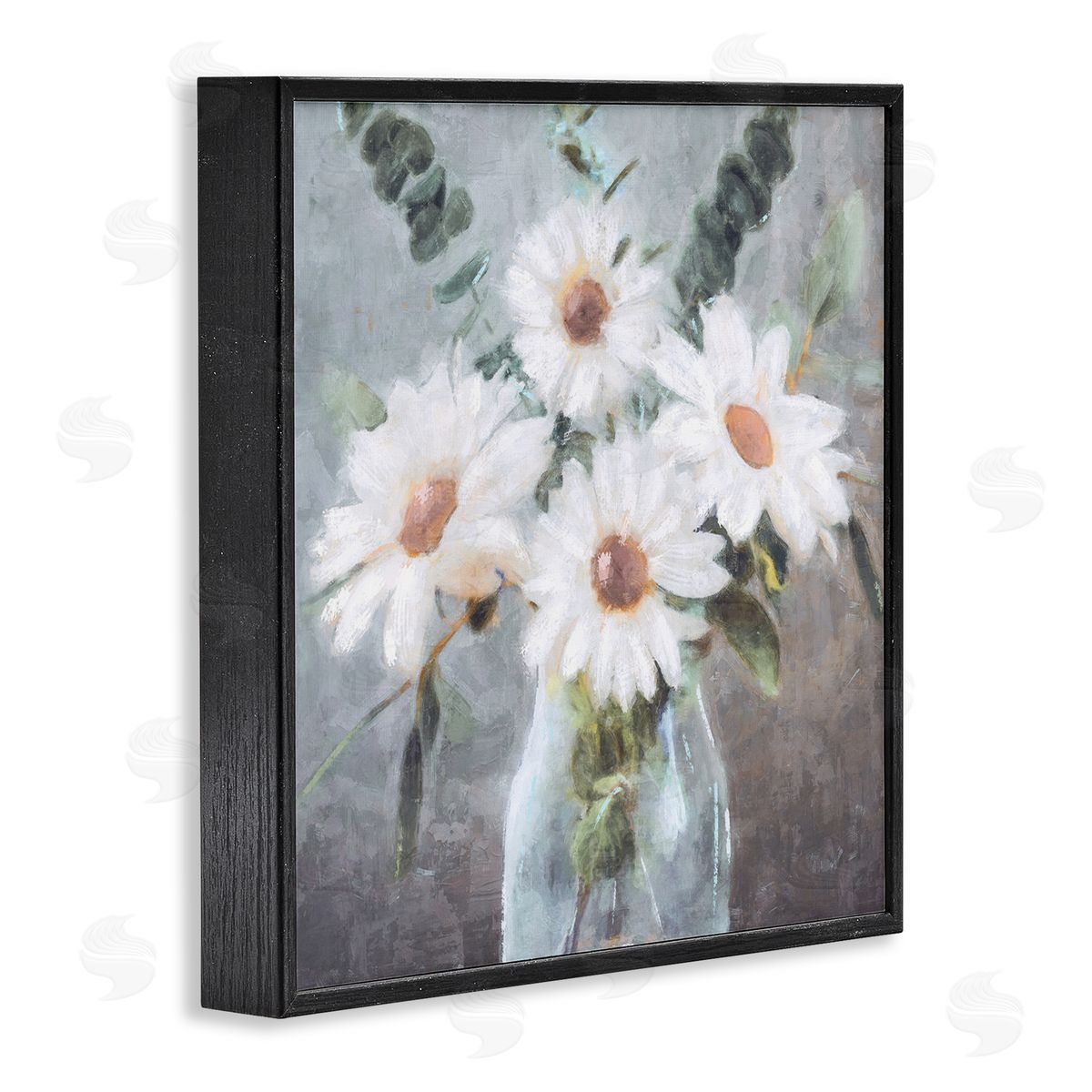 Nina Blue Traditional Mixed Daisies Arrangement Black Framed Glicee Wall Art Print