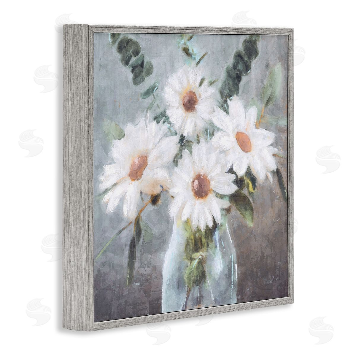 Nina Blue Traditional Mixed Daisies Arrangement Gray Framed Glicee Wall Art Print
