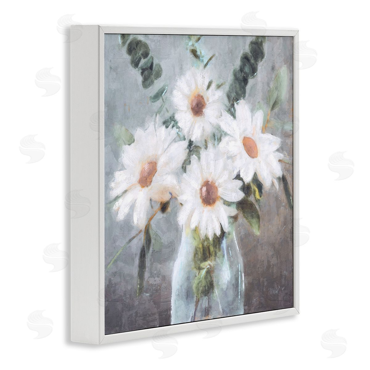 Nina Blue Traditional Mixed Daisies Arrangement White Framed Glicee Wall Art Print