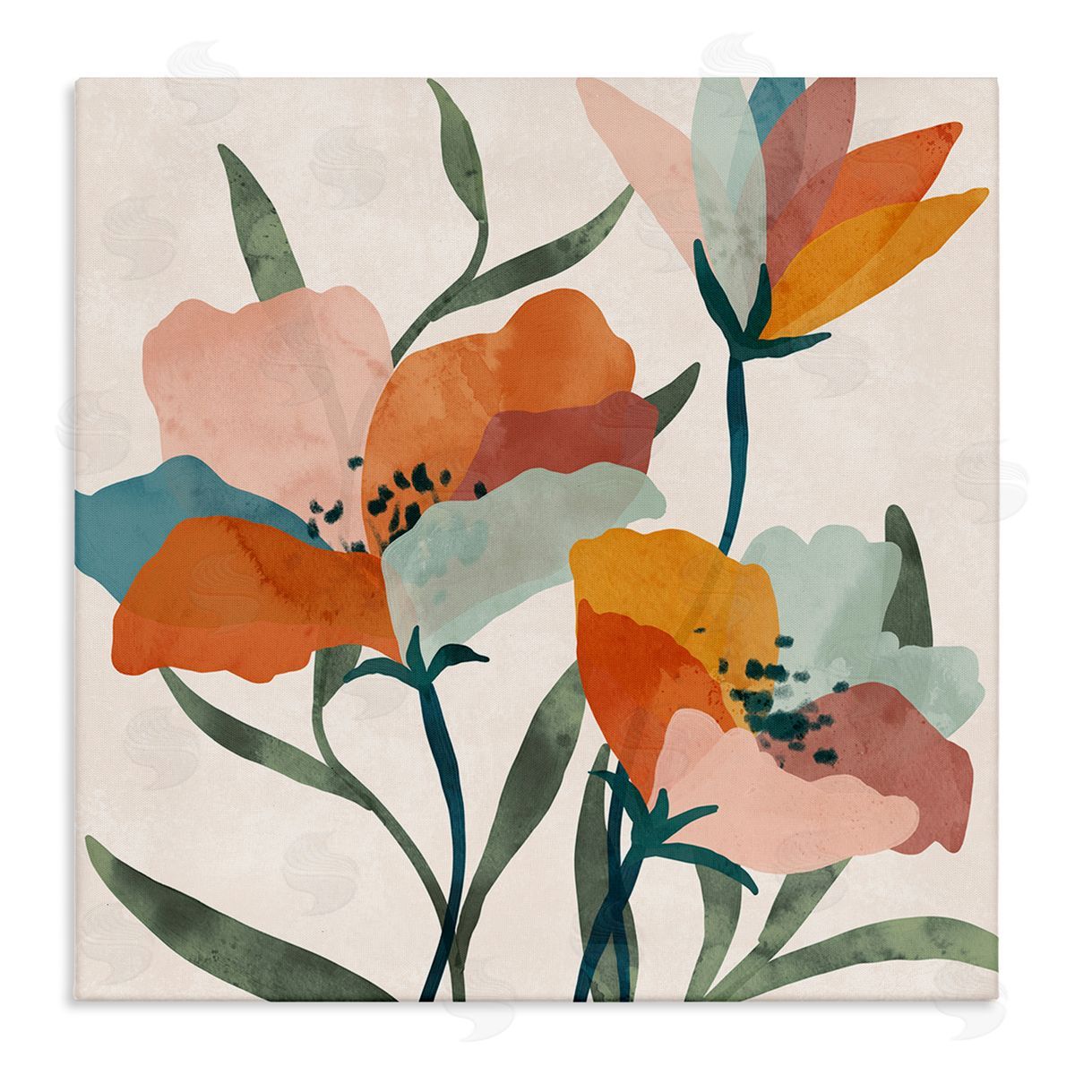 Nina Blue Contemporary Flower Petals Stretched Canvas Wall Art Print