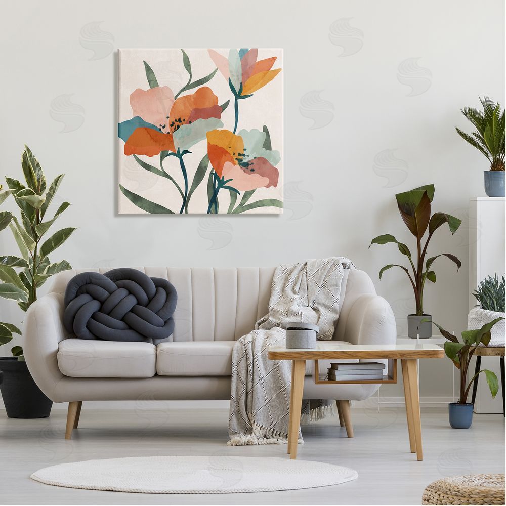 Nina Blue Contemporary Flower Petals Canvas Wall Art in Room