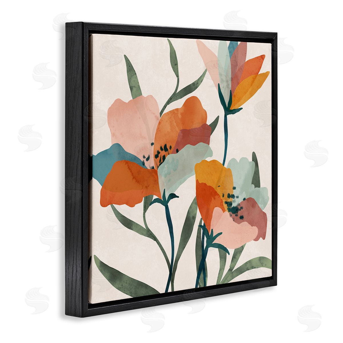 Nina Blue Contemporary Flower Petals Black Floating Frame Canvas Wall Art Print