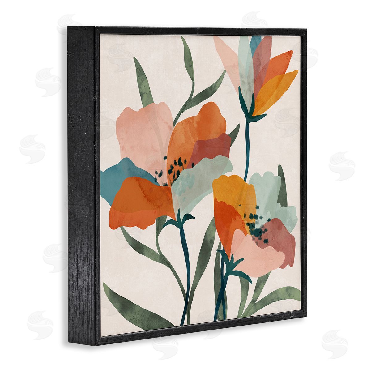 Nina Blue Contemporary Flower Petals Black Framed Glicee Wall Art Print
