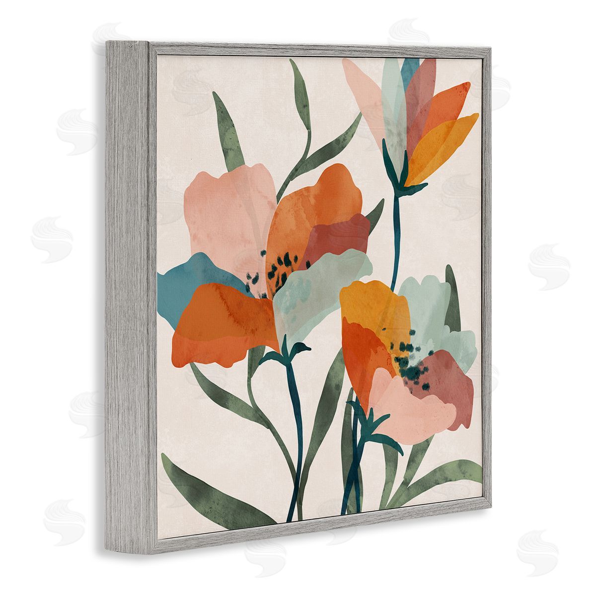 Nina Blue Contemporary Flower Petals Gray Framed Glicee Wall Art Print