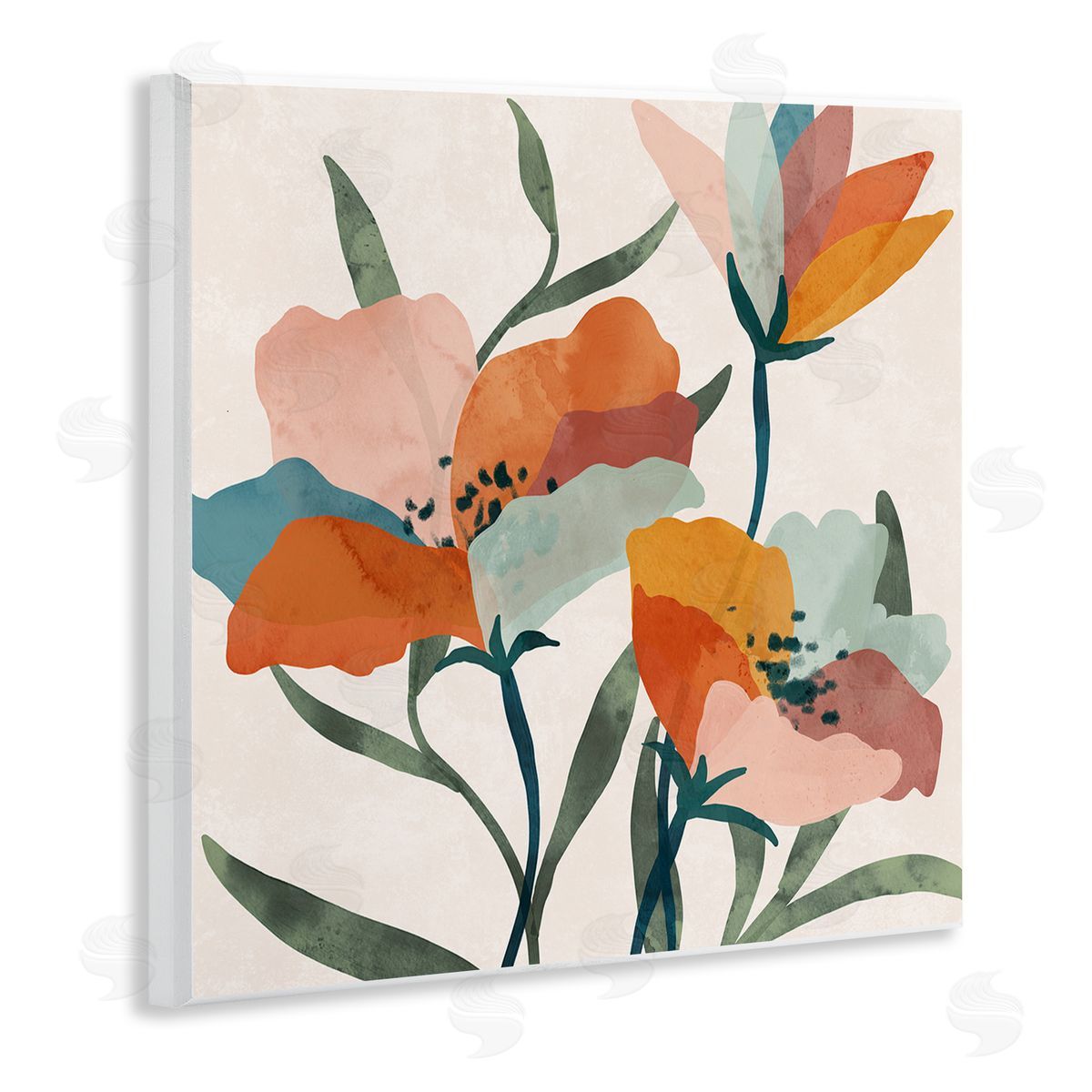 Nina Blue Contemporary Flower Petals Wooden Wall Plaque Art Print
