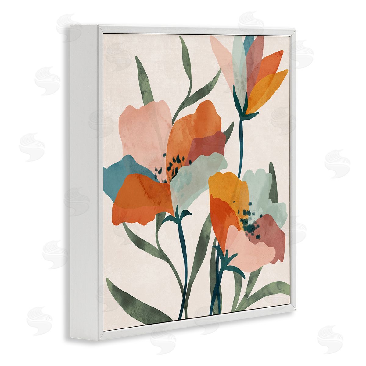 Nina Blue Contemporary Flower Petals White Framed Glicee Wall Art Print