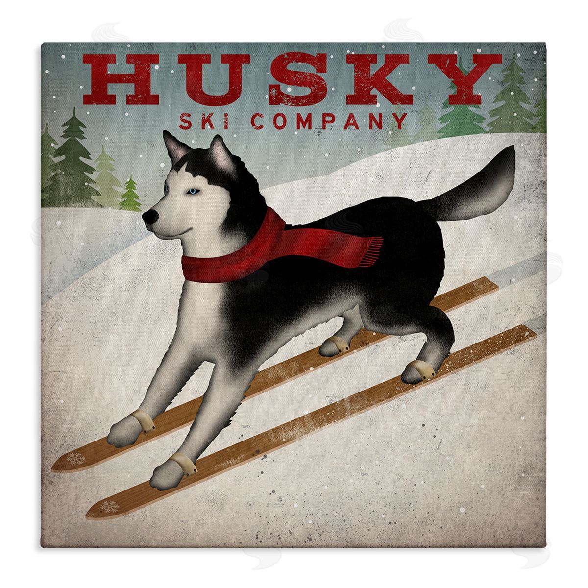 Ryan Fowler Husky Ski Company Winter Slopes Dog Stretched Canvas Wall Art Print