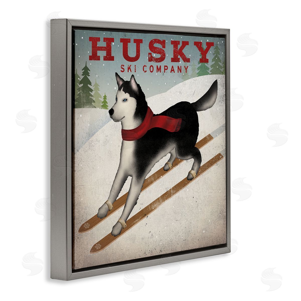 Ryan Fowler Husky Ski Company Winter Slopes Dog Gray Floating Frame Canvas Wall Art Print