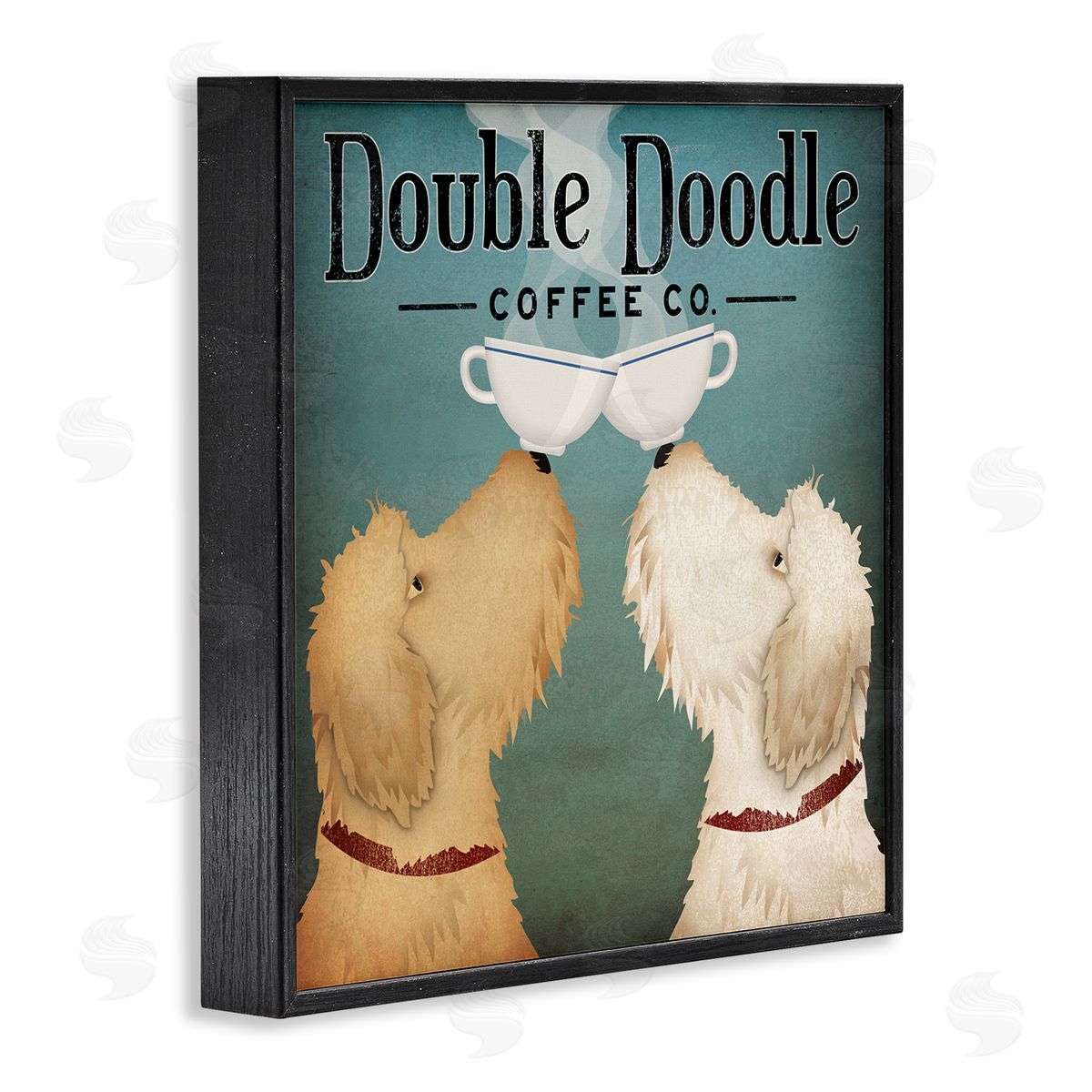 Doodle Dog Vintage Coffee Sign Black Frame Print Wall Art, Home Decor by Ryan Fowler