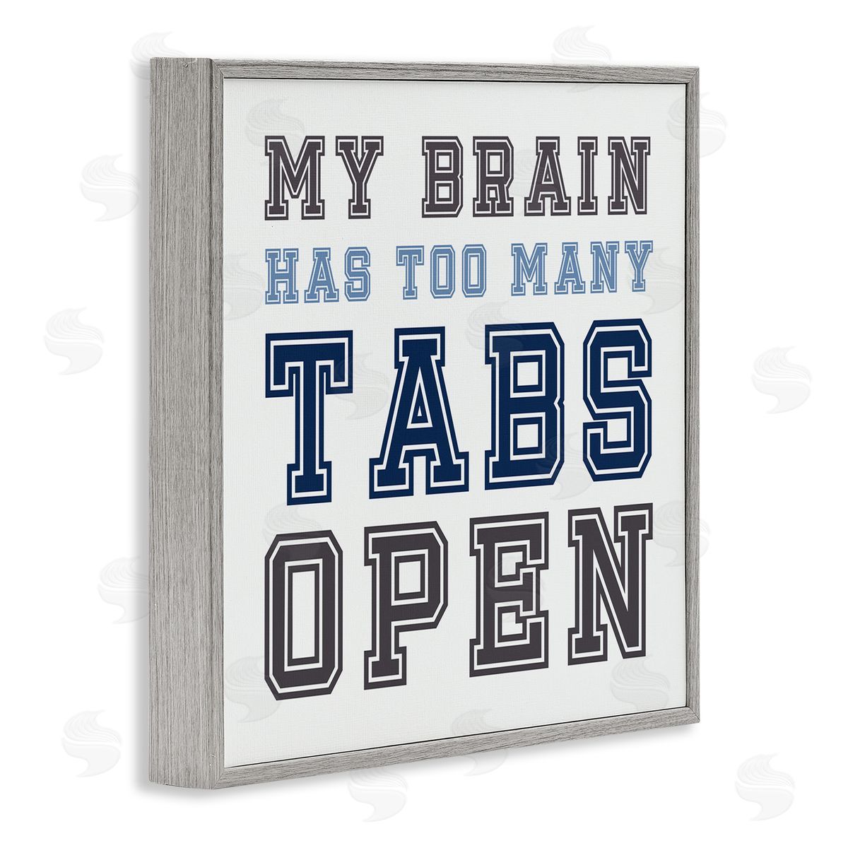 Leah Straatsma Too Many Tabs Humorous Varsity Text  Gray Framed Glicee Wall Art Print