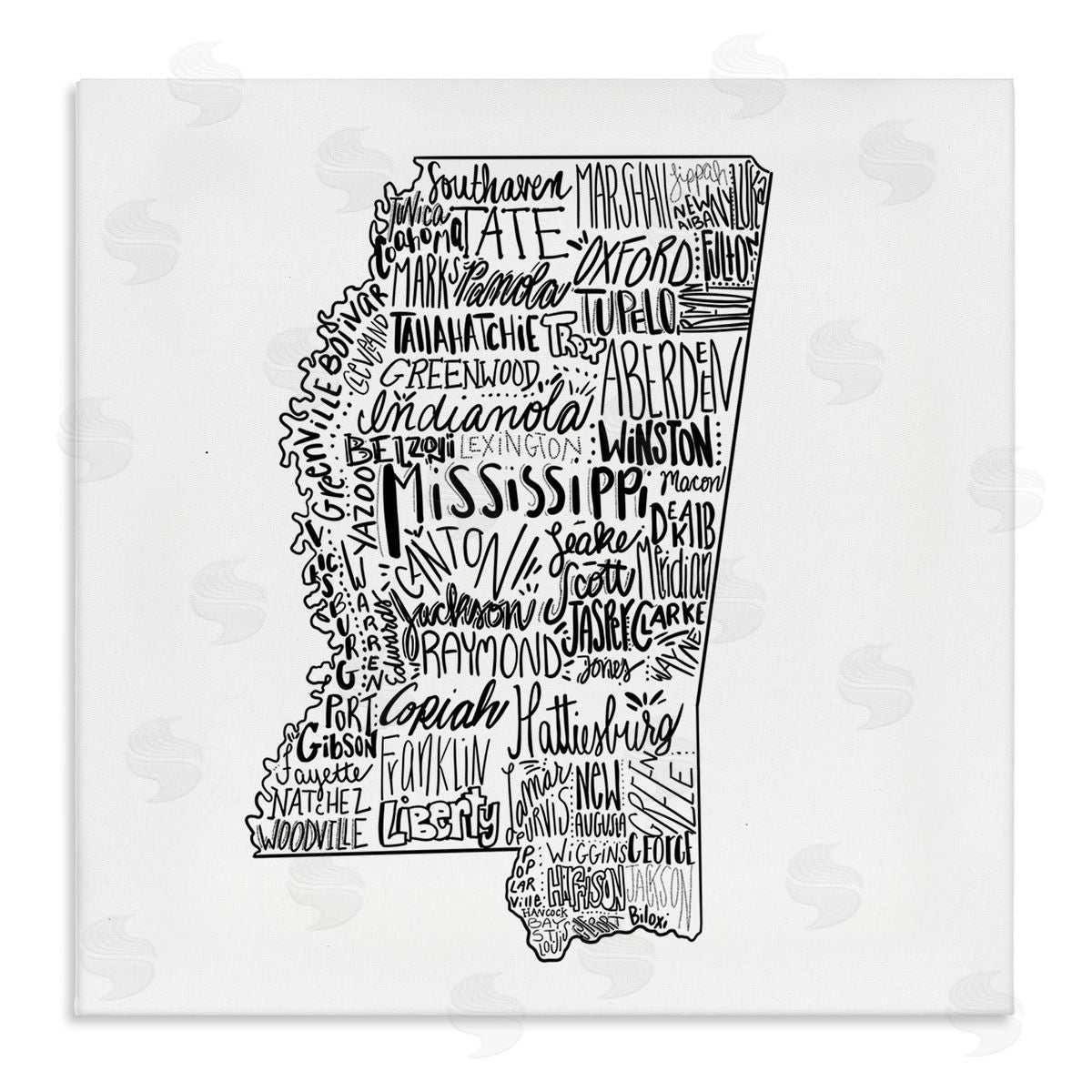 The Saturday Evening Post Mississippi Typography Shape State Map Stretched Canvas Wall Art Print