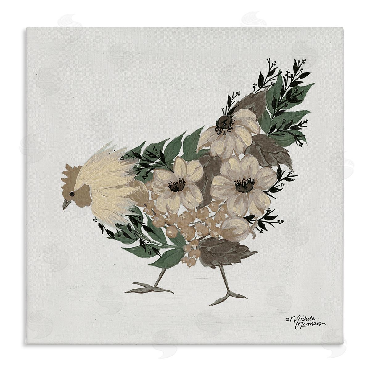 Michele Norman Floral Chicken Farm Arrangement Stretched Canvas Wall Art Print