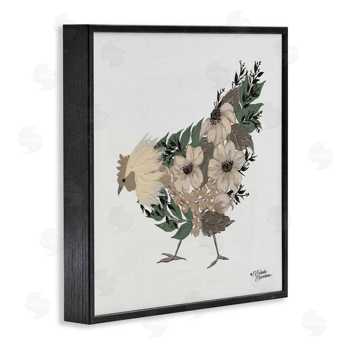 Michele Norman Floral Chicken Farm Arrangement Black Framed Glicee Wall Art Print