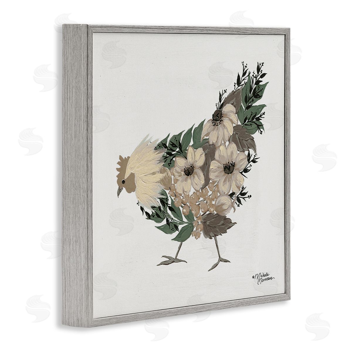 Michele Norman Floral Chicken Farm Arrangement Gray Framed Glicee Wall Art Print
