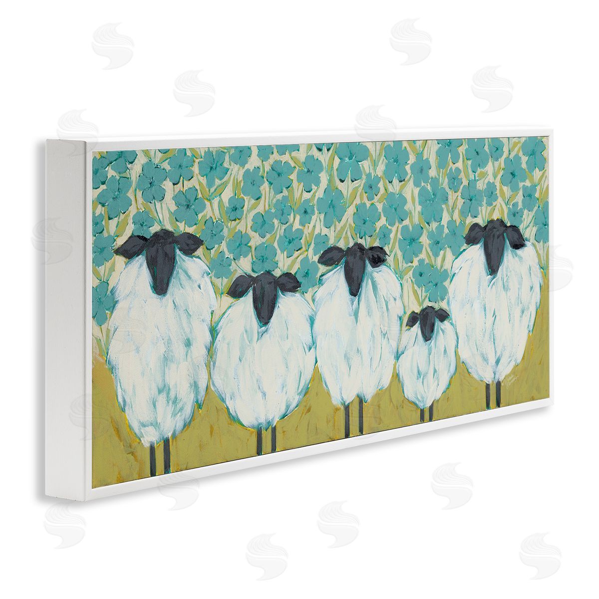 Michele Norman Sheep Family Blue Daisy Pattern
