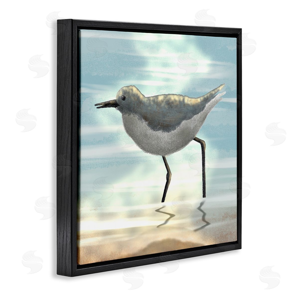 Marcus Prime Sandpiper Standing Coastal Ocean Tide Black Floating Frame Canvas Wall Art Print