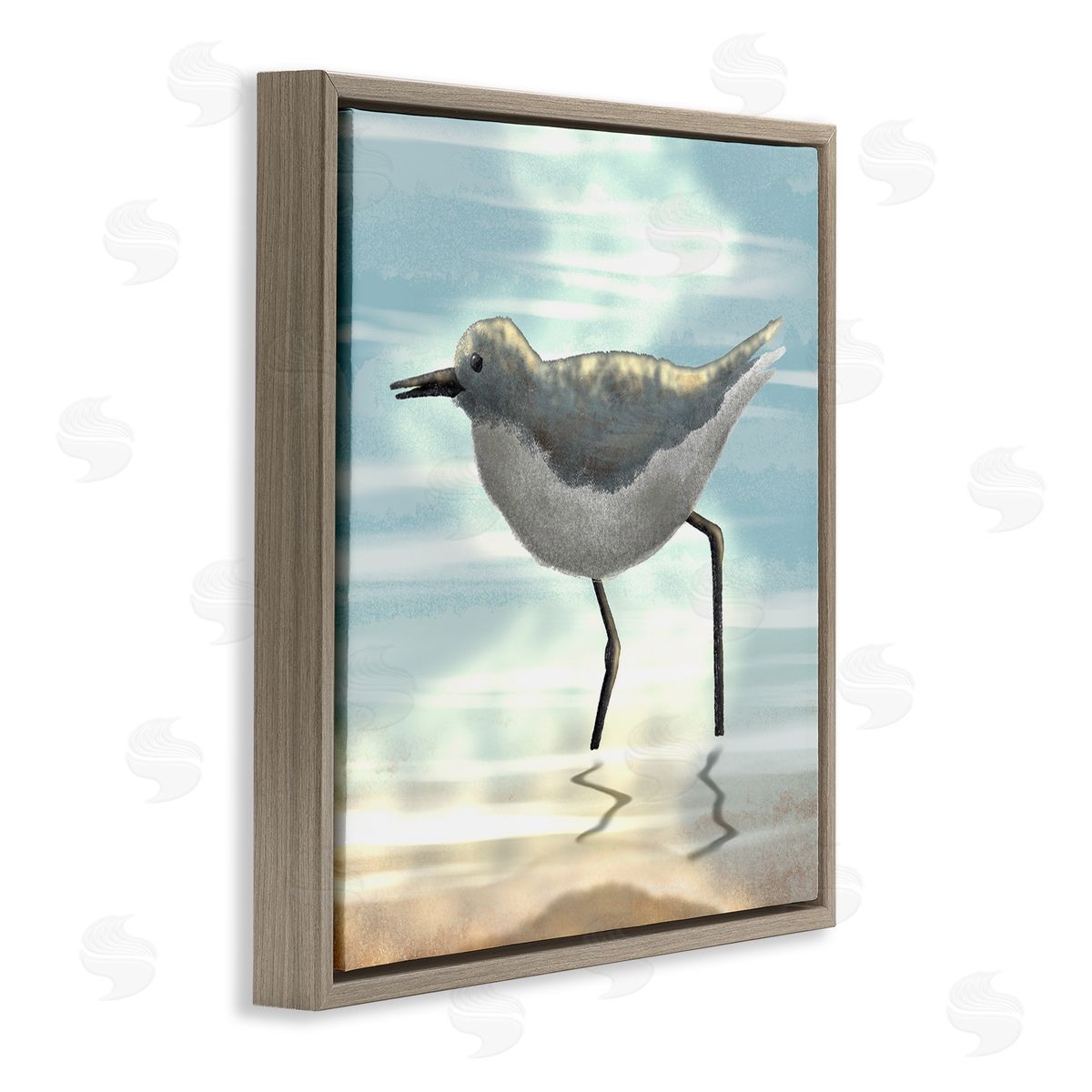 Marcus Prime Sandpiper Standing Coastal Ocean Tide Brown Floating Frame Canvas Wall Art Print