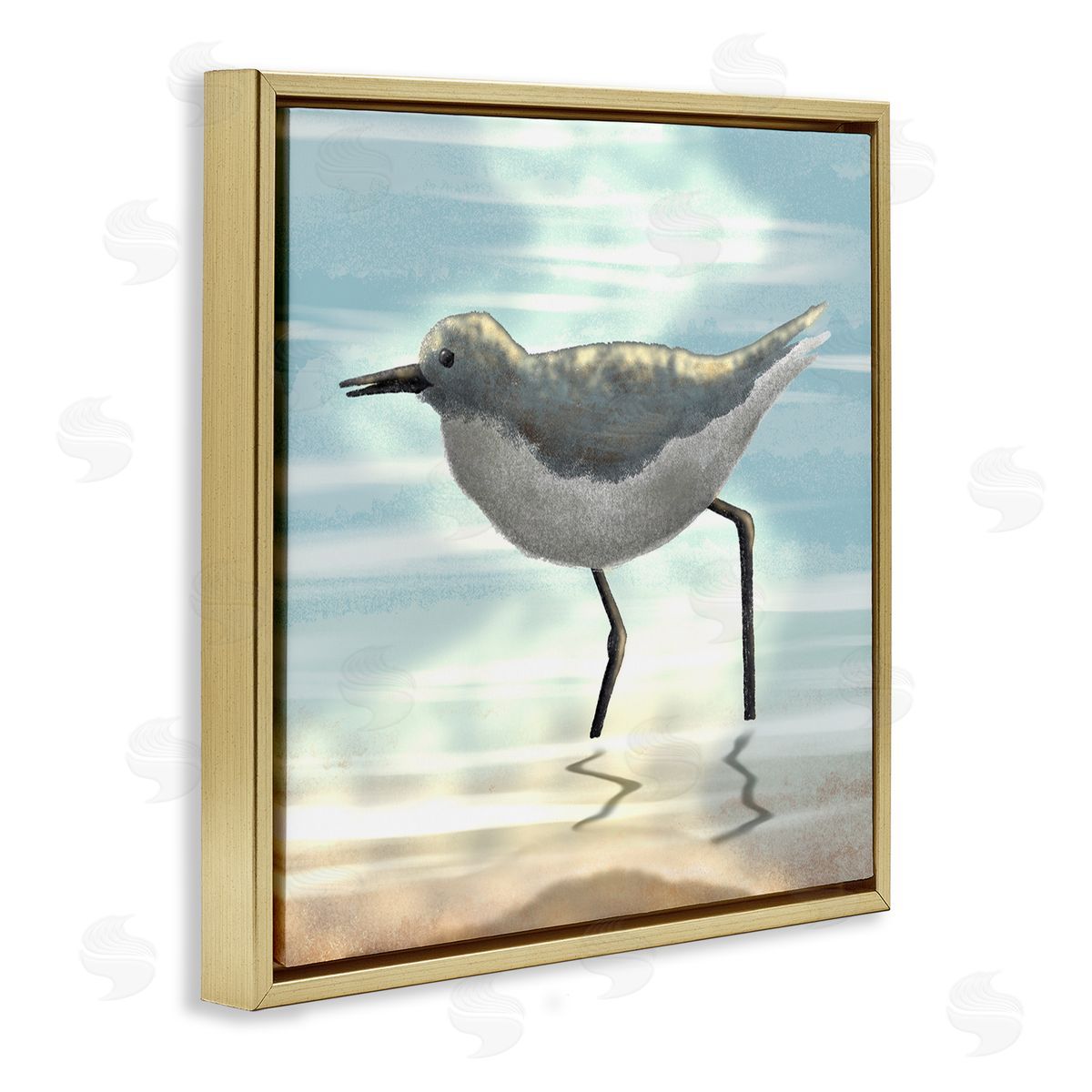 Marcus Prime Sandpiper Standing Coastal Ocean Tide Gold Floating Frame Canvas Wall Art Print