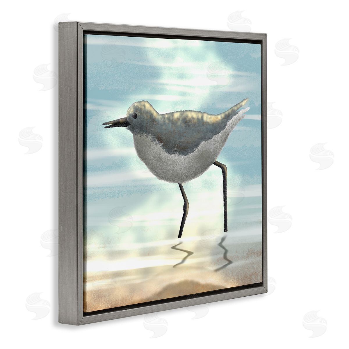 Marcus Prime Sandpiper Standing Coastal Ocean Tide Gray Floating Frame Canvas Wall Art Print
