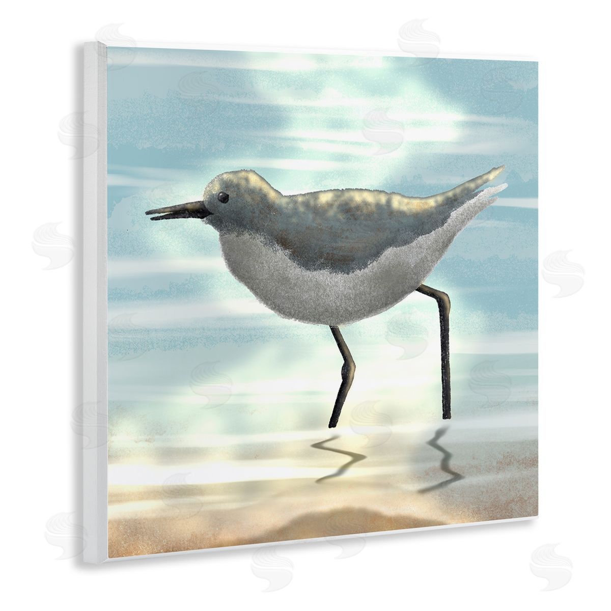Marcus Prime Sandpiper Standing Coastal Ocean Tide Wooden Wall Plaque Art Print