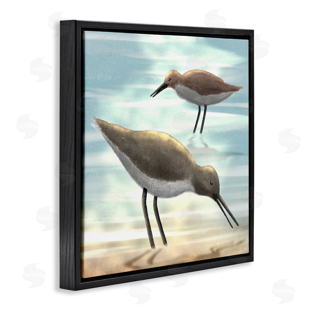 Marcus Prime Sandpipers Grazing Coastal Ocean Shore Black Floating Frame Canvas Wall Art Print
